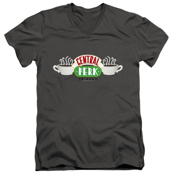 FRIENDS : CENTRAL PERK LOGO S\S ADULT V NECK T-SHIRT 30\1 Charcoal LG Discount