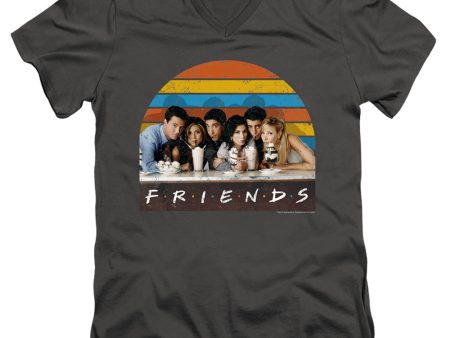 FRIENDS : SODA FOUNTAIN ADULT V NECK T-SHIRT COTTON Charcoal 2X Hot on Sale