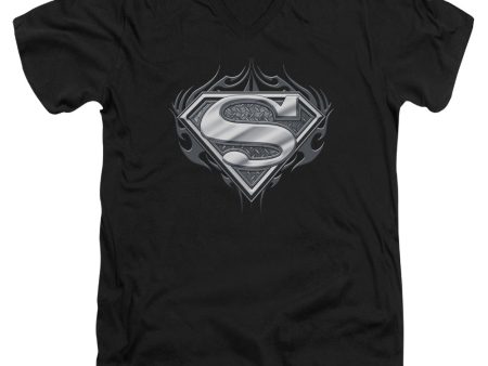 SUPERMAN : BIKER METAL S\S ADULT V NECK T-SHIRT 30\1 BLACK 2X Sale