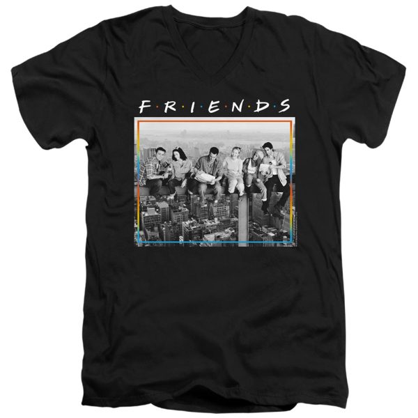 FRIENDS : LUNCH BREAK ADULT V NECK T-SHIRT COTTON Black LG Hot on Sale