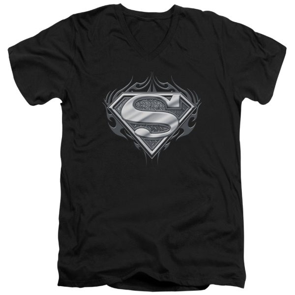 SUPERMAN : BIKER METAL S\S ADULT V NECK T-SHIRT 30\1 BLACK XL For Discount