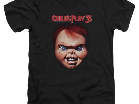 CHILD S PLAY 3 : CHUCKY S\S ADULT V NECK T-SHIRT 30\1 BLACK MD For Sale