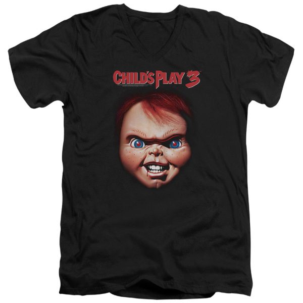 CHILD S PLAY 3 : CHUCKY S\S ADULT V NECK T-SHIRT 30\1 BLACK MD For Sale