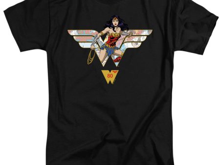 WONDER WOMAN : WONDER WOMAN 80TH COLLAGE LOGO ADULT TALL T-SHIRT FIT SHORT SLEEVE Black XL Online