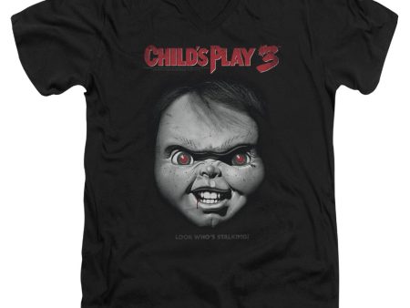 CHILD S PLAY 3 : FACE POSTER S\S ADULT V NECK T-SHIRT 30\1 Black XL Online now