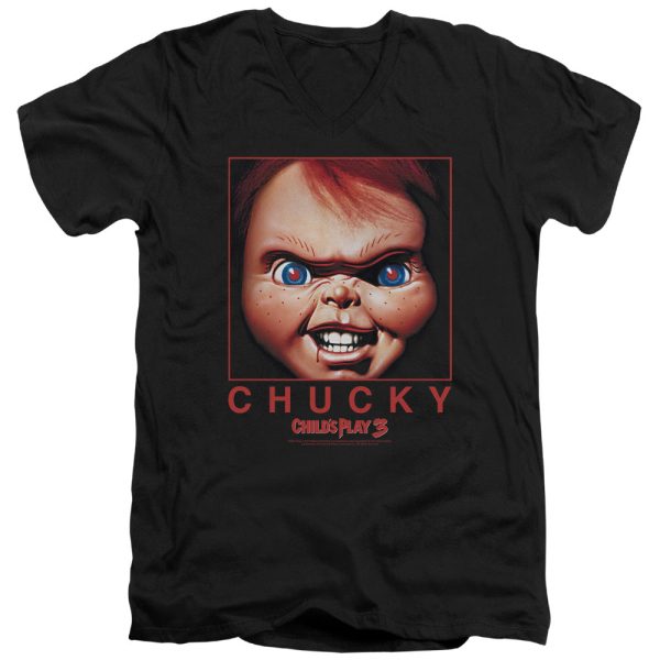 CHILD S PLAY 3 : CHUCKY SQUARED S\S ADULT V NECK T-SHIRT 30\1 Black 2X Sale