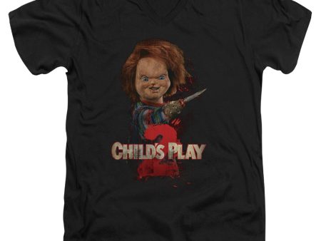 CHILD S PLAY 2 : HERE S CHUCKY S\S ADULT V NECK T-SHIRT 30\1 BLACK XL Hot on Sale