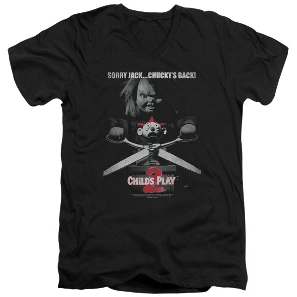 CHILD S PLAY 2 : JACK POSTER S\S ADULT V NECK T-SHIRT 30\1 Black LG For Sale