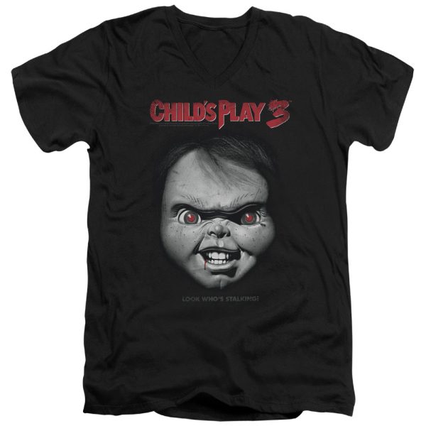 CHILD S PLAY 3 : FACE POSTER S\S ADULT V NECK T-SHIRT 30\1 Black MD Hot on Sale