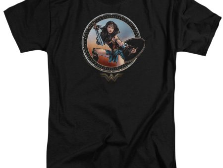 WONDER WOMAN MOVIE : BATTLE POSE ADULT TALL T-SHIRT FIT SHORT SLEEVE Black 2X Supply