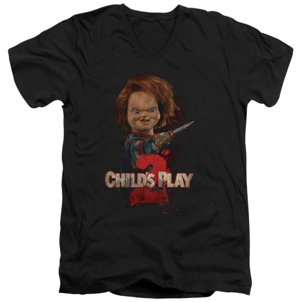 CHILD S PLAY 2 : HERE S CHUCKY S\S ADULT V NECK T-SHIRT 30\1 BLACK MD Fashion